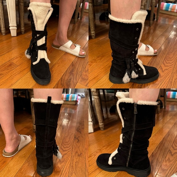 MONCLER JANIS BLACK WHITE WINTER FUR BOOTS IN SIZE 40 US 9 NO BOX - Picture 4 of 6